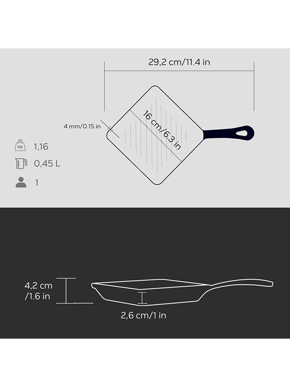Siyah Mini Kare Izgara Tava Döküm Demir Yekpare Saplı Ölçü 16x16cm.-4