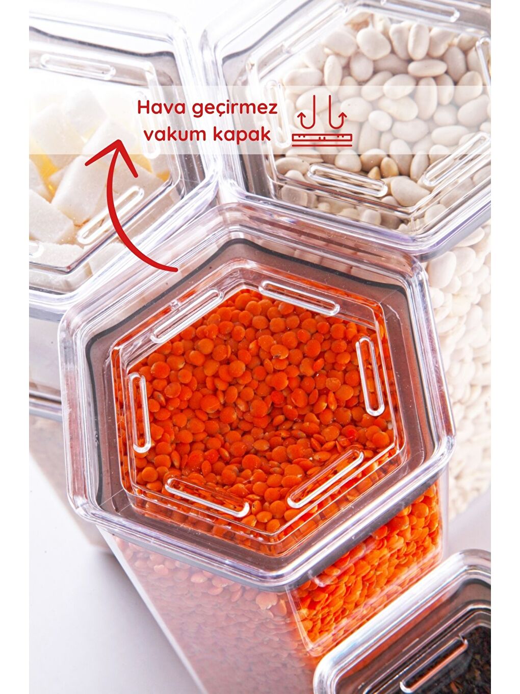 Renksiz 9 Lu Set Set Etiketli  Silikon Contalı Altıgen Erzak Saklama Kabı Seti-1