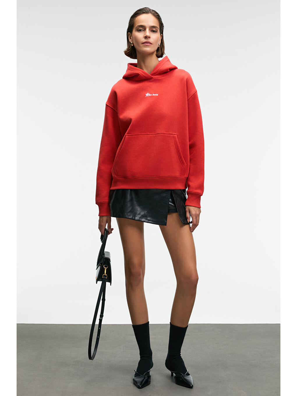 Melurea Kadın Nakışlı Kapüşonlu Comfort Fit Kırmızı Sweatshirt