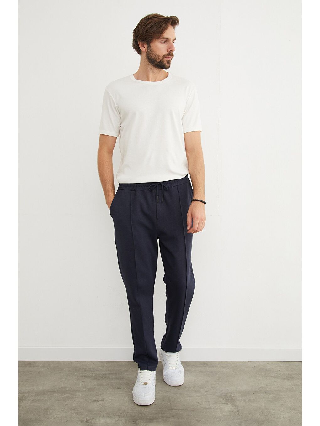 Lacivert Beli Bağlamalı Çimalı Jogger Pantolon-2