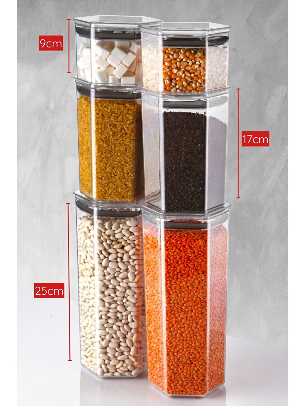 Renksiz 9 Lu Set Set Etiketli  Silikon Contalı Altıgen Erzak Saklama Kabı Seti-3