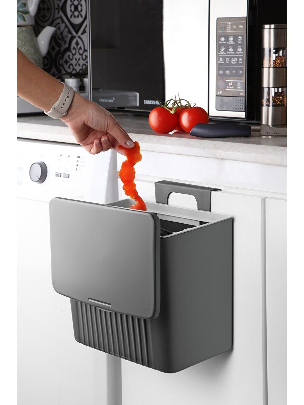 Antrasit Askılı Fonksiyonel Çöp Kutusu 8Lt-1