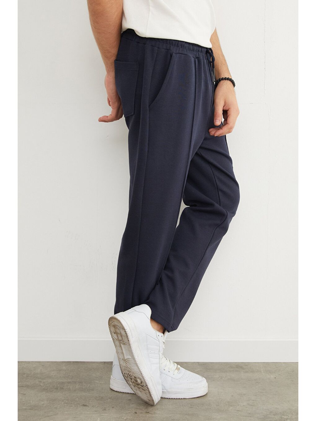 Lacivert Beli Bağlamalı Çimalı Jogger Pantolon-4