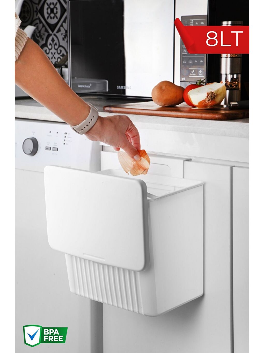 Nandy Home Beyaz Askılı Fonksiyonel Çöp Kutusu 8Lt