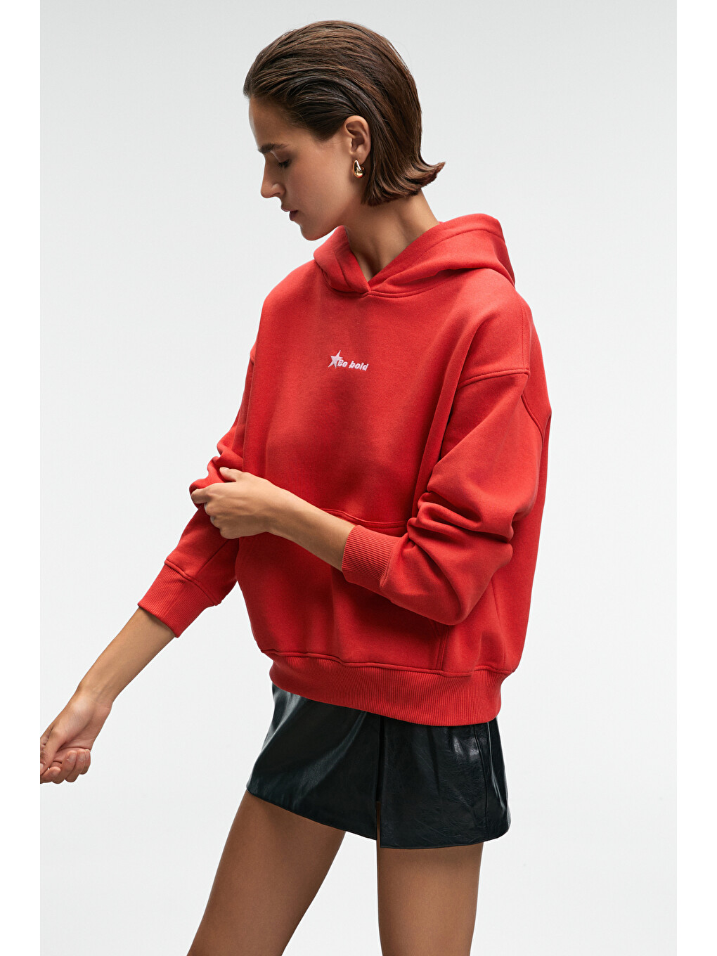 Melurea Kadın Nakışlı Kapüşonlu Comfort Fit Kırmızı Sweatshirt-2