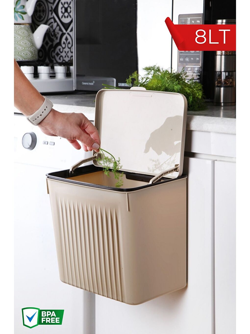 Nandy Home Ekru Askılı Fonksiyonel Çöp Kutusu 8Lt
