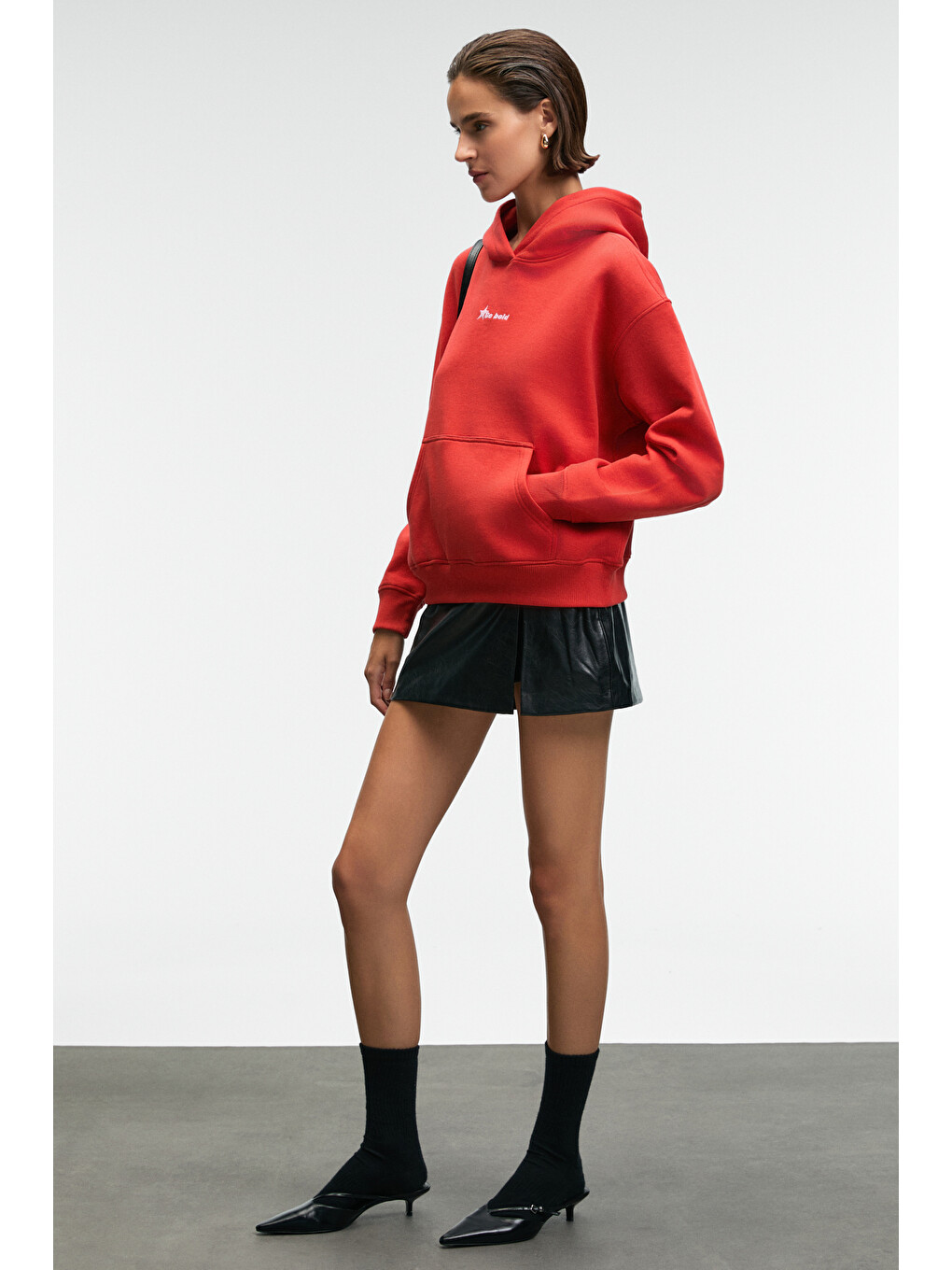 Melurea Kadın Nakışlı Kapüşonlu Comfort Fit Kırmızı Sweatshirt-3