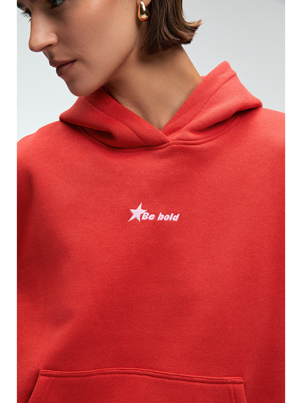 Melurea Kadın Nakışlı Kapüşonlu Comfort Fit Kırmızı Sweatshirt-4