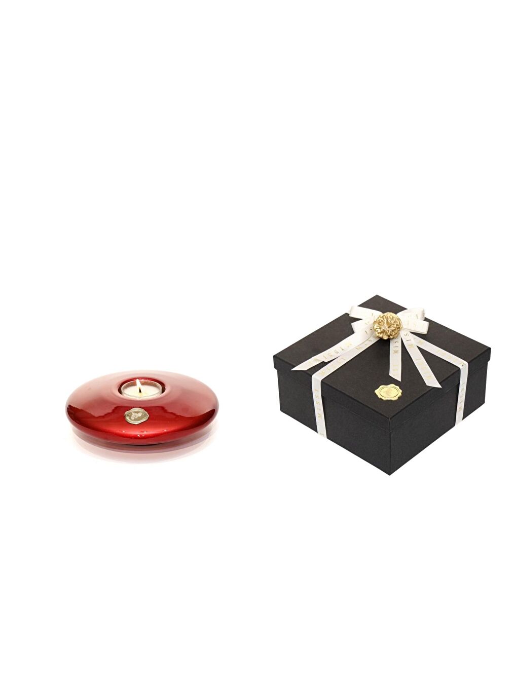 Missi Kırmızı Golden Glow Cam Mumluk ve Tealight Seti (Dekoratif Sıvama Kutulu)