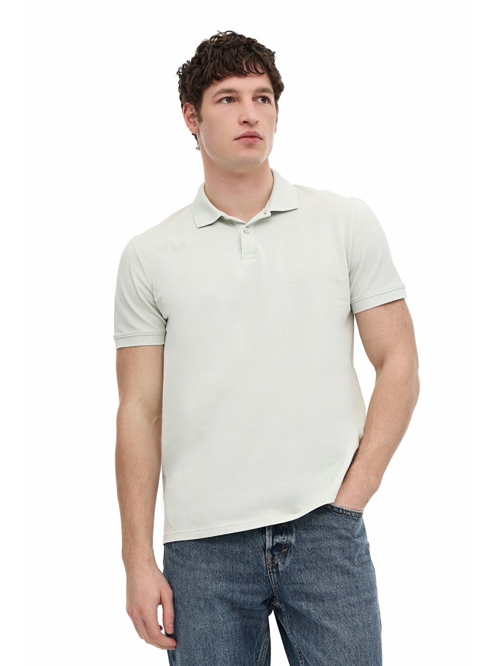 Yeşil Polo Yaka Kısa Kol T-shirt Erkek A Mınt Mb Pam 12sn328