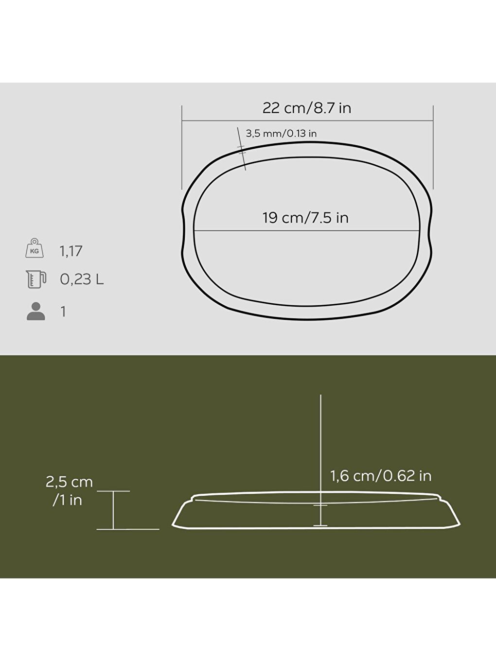 LAVA Siyah Oval Fajita Tabağı Ölçü 12x19cm. - 2