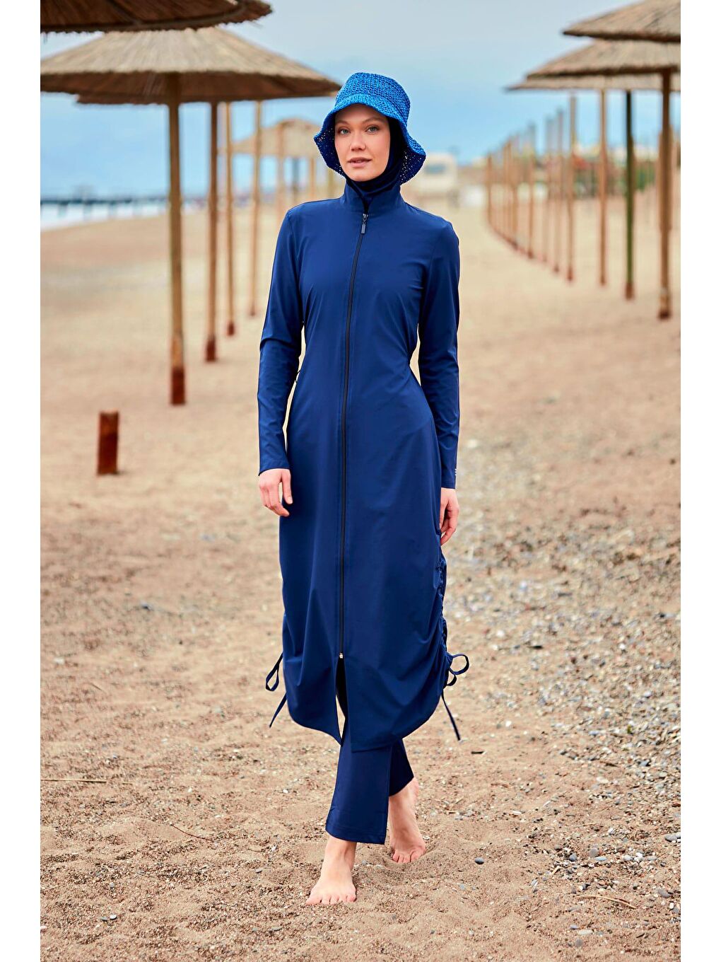 Paraşüt Lacivert Tam Kapalı Tesettür Mayo M2416-1