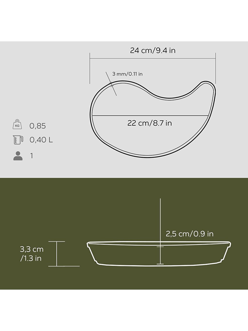 LAVA Siyah Damla Formlu Yingyang Fajita Tabağı Ölçü 10x20cm. - 2