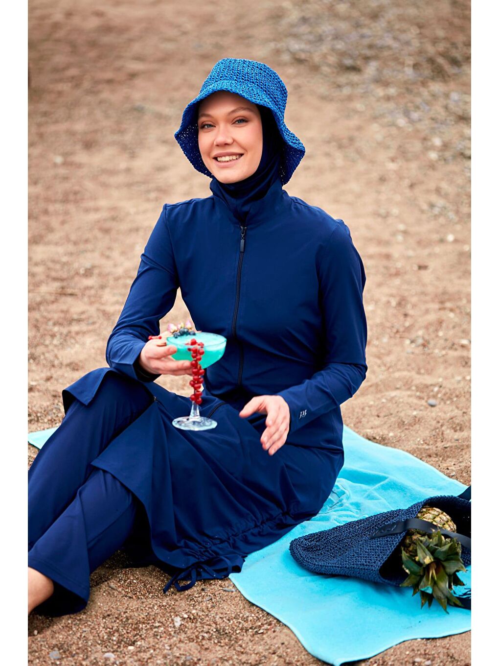 Paraşüt Lacivert Tam Kapalı Tesettür Mayo M2416-3