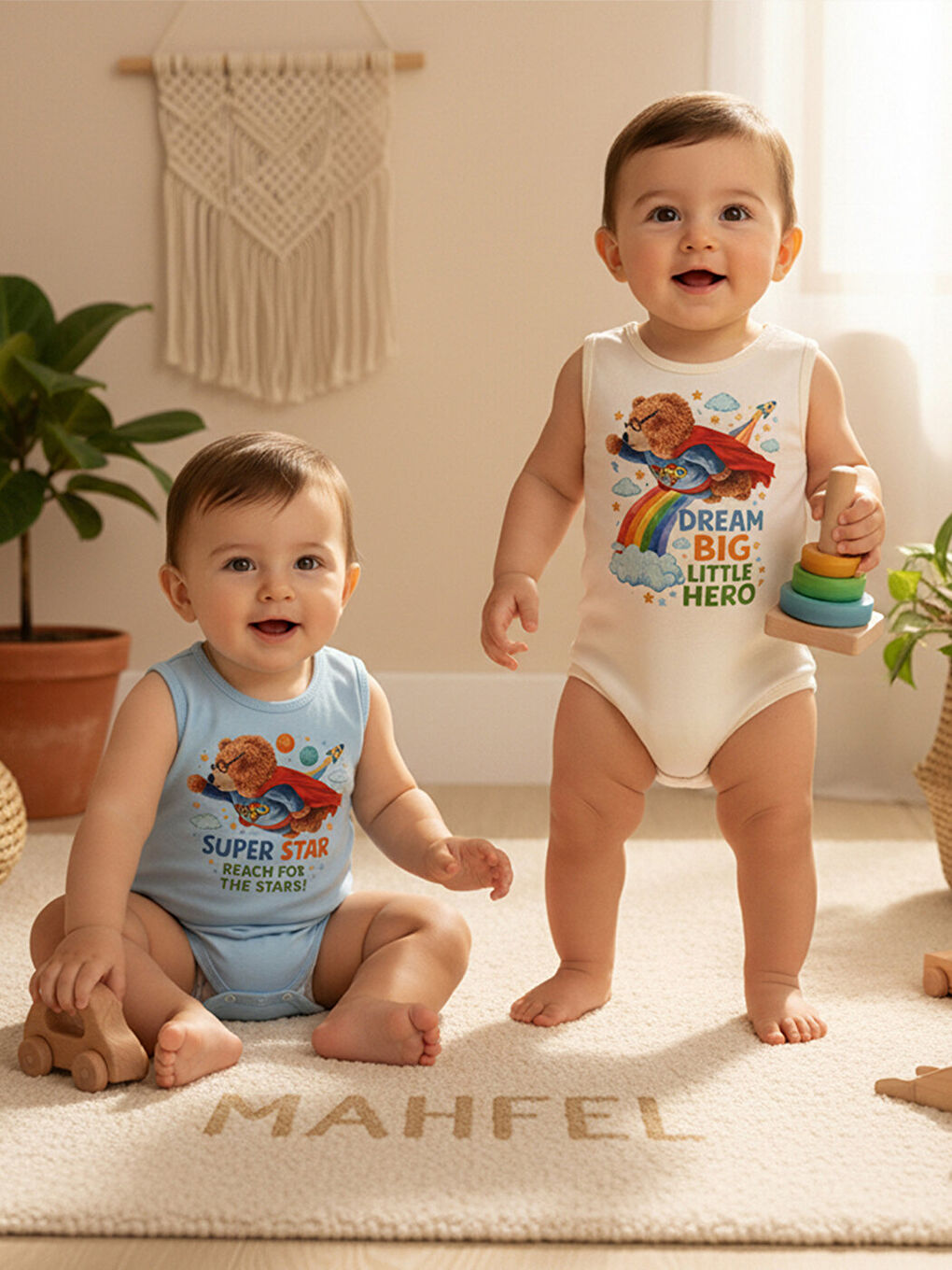 Kahverengi 2'Li Atlet %100 Pamuklu Çıtçıtlı Bebek Body Zıbın 886-885-1