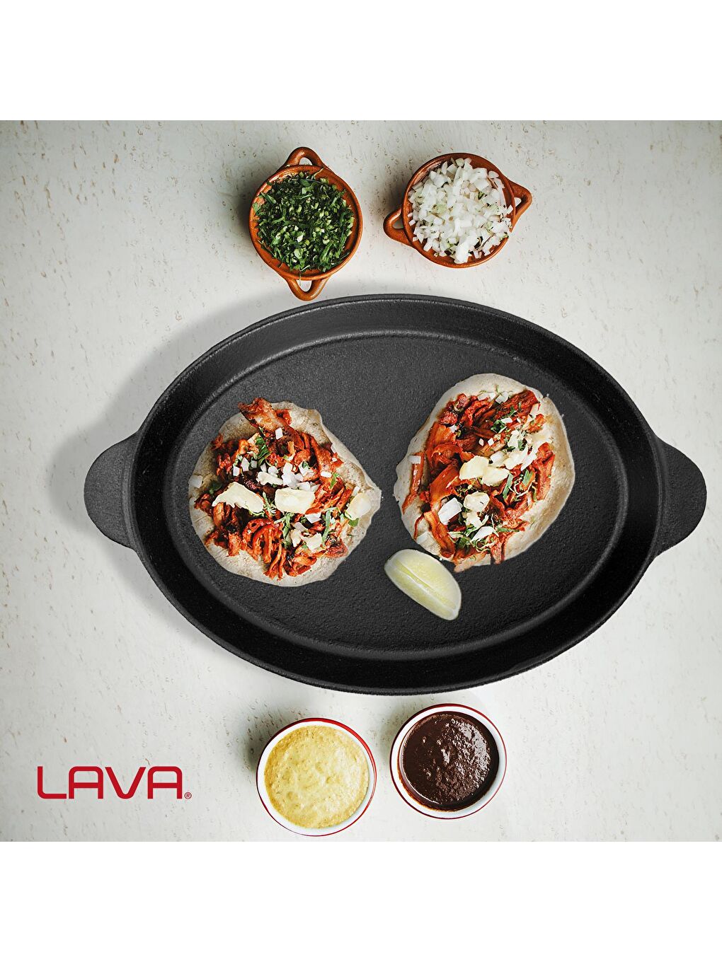 LAVA Siyah Oval Fajita Tabağı Döküm Demir Yekpare Çift Kulplu Ölçü 18x24cm. - 4