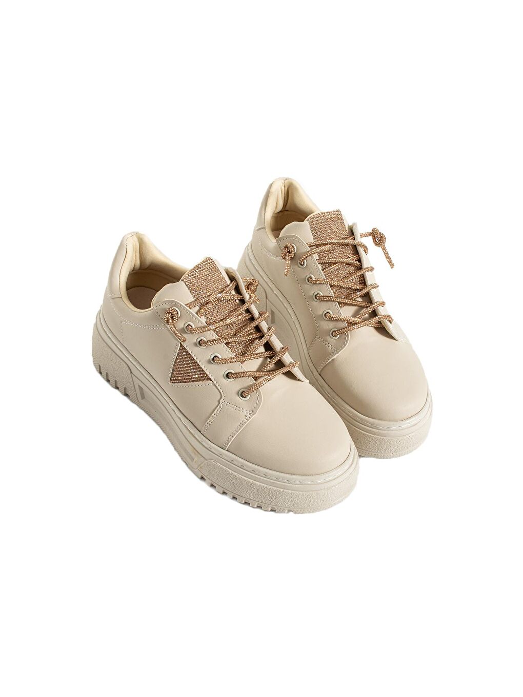 Bej Taş İşlemeli Comfort Kalın Taban Kadın Sneaker 57-22-23-3