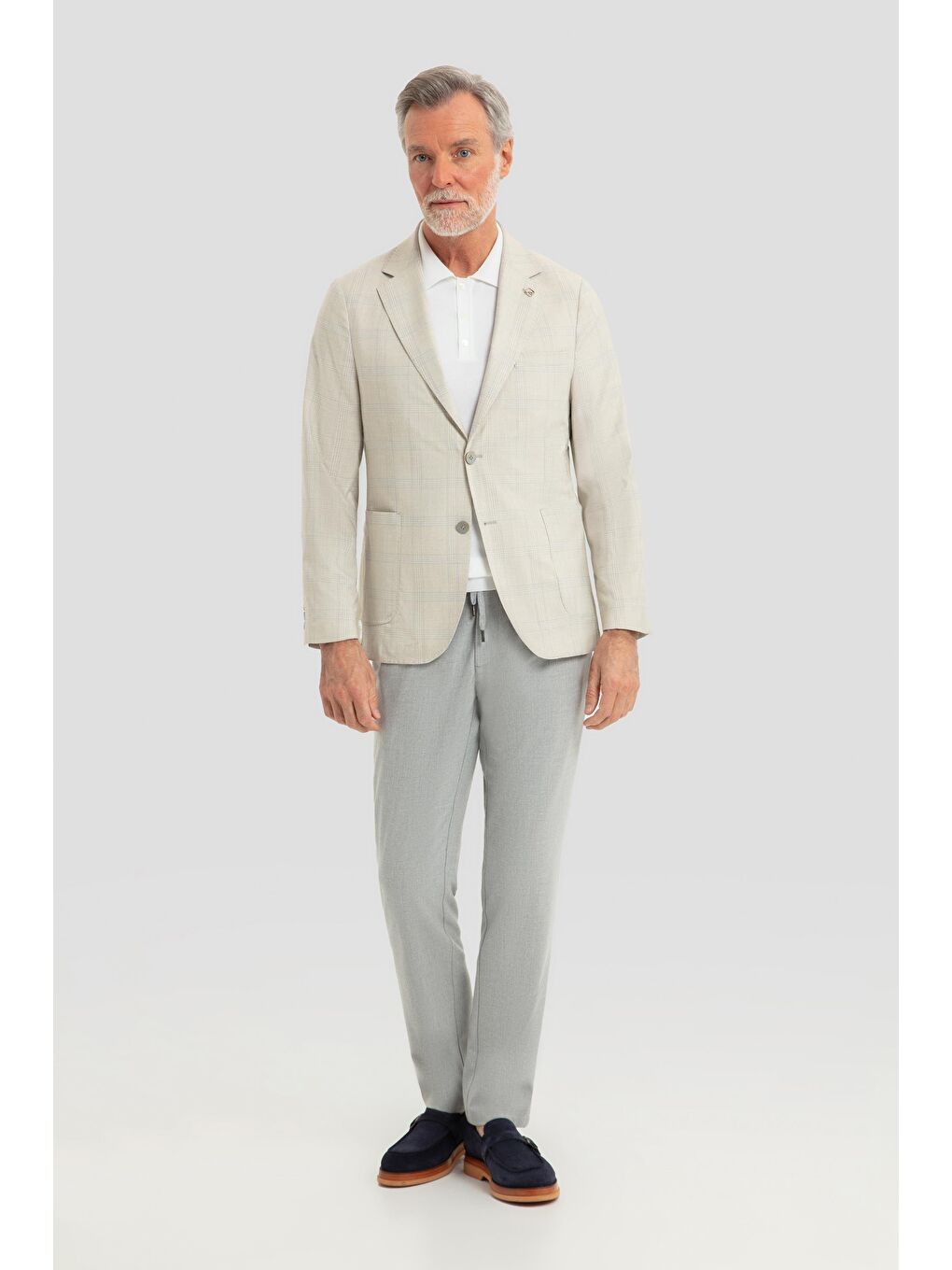 Ekru Erkek Krem Regular Fit Klasik Yaka Ekose Desenli Dokuma Ceket 6 Drop-1