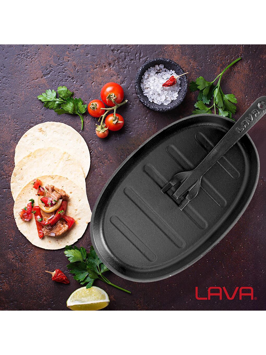 LAVA Siyah Oval Fajita Tabağı Ölçü 18x28cm. (Harici tava tutucu dahil değildir.) - 4