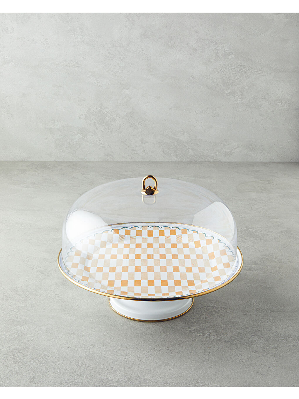 Retro Art Emaye Kapaklı Kek Fanusu Sarı-Yeşil