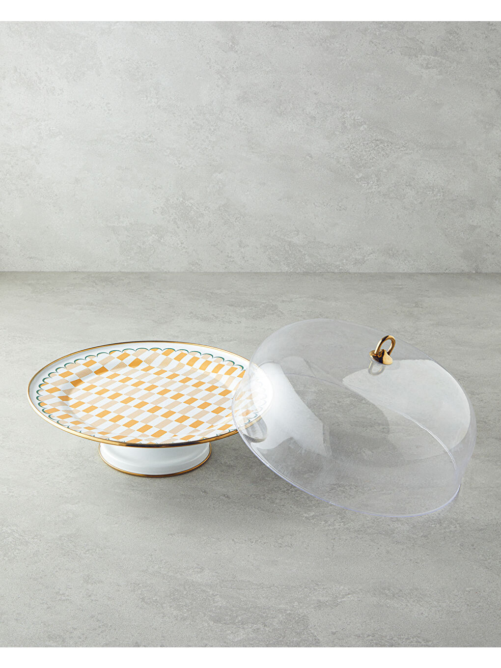 Retro Art Emaye Kapaklı Kek Fanusu Sarı-Yeşil-1