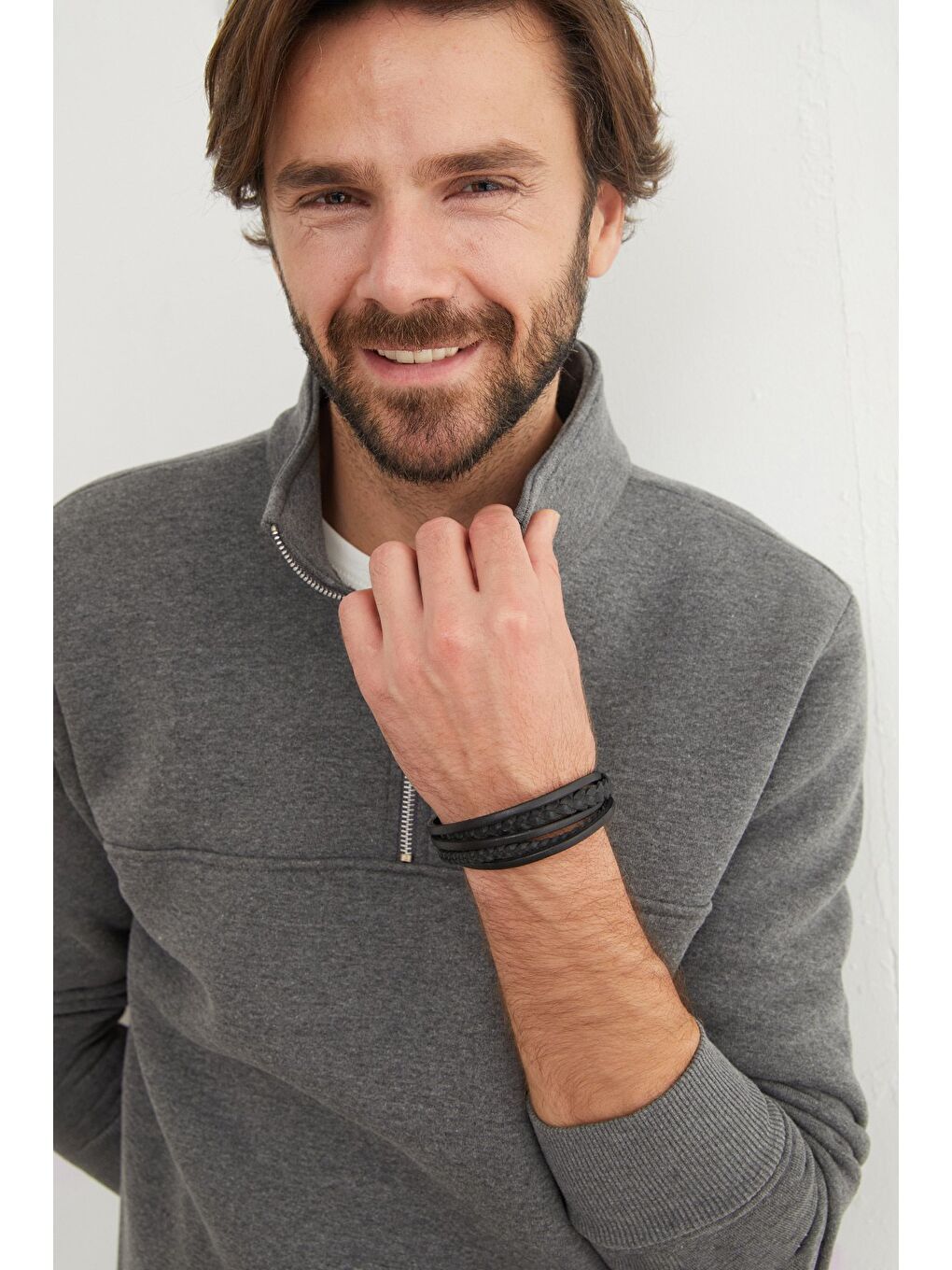 Antrasit 3 İplik Basic Dik Yaka Yarım Fermuarlı Sweatshirt-4