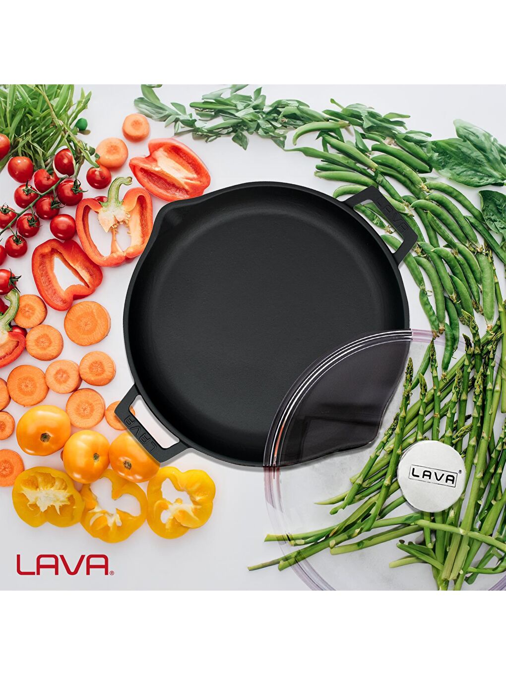 Siyah Yuvarlak Kızartma Tavası Cam Kapaklı Döküm Demir Yekpare Çift Kulplu Çap(Ø)30cm.-4