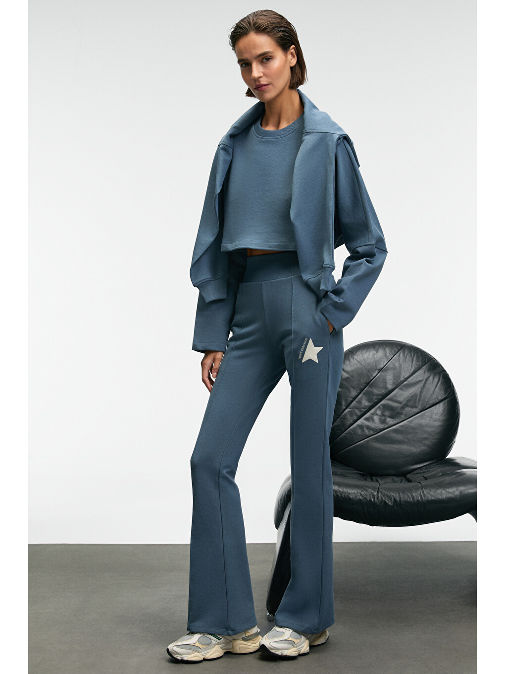 Anouk Kadın Pamuklu Baskı Ve Patch Detaylı Bisiklet Yaka Crop Petrol-mavi Sweatshirt-2