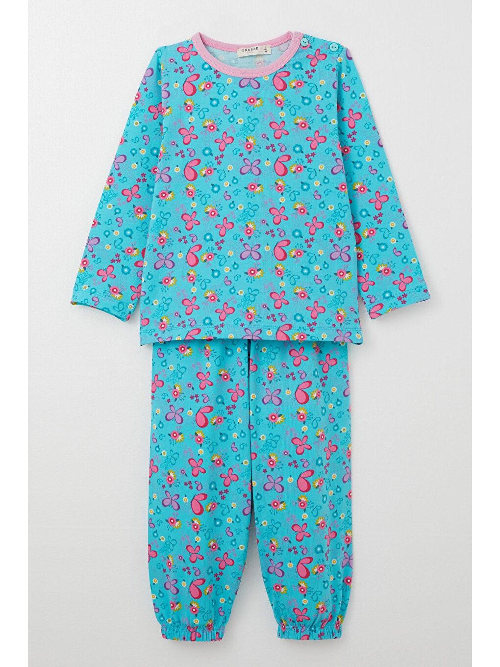 Kız Çocuk Pijama Takımı Kelebek Desenli Turkuaz (1-2 Yaş)
