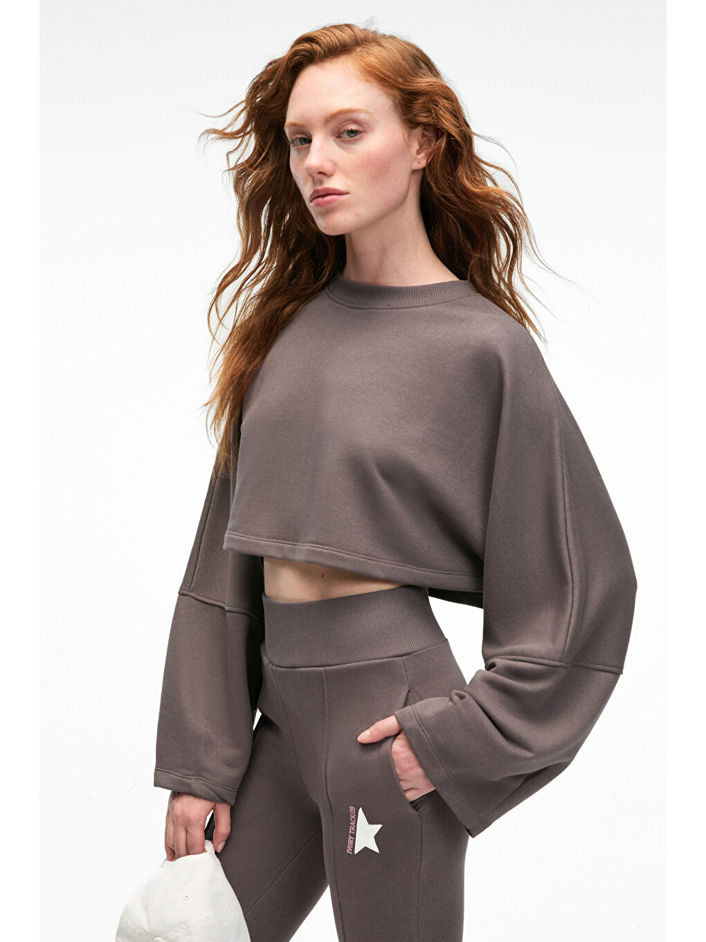 Anouk Kadın Pamuklu Baskı Ve Patch Detaylı Bisiklet Yaka Crop Antrasit Sweatshirt-1