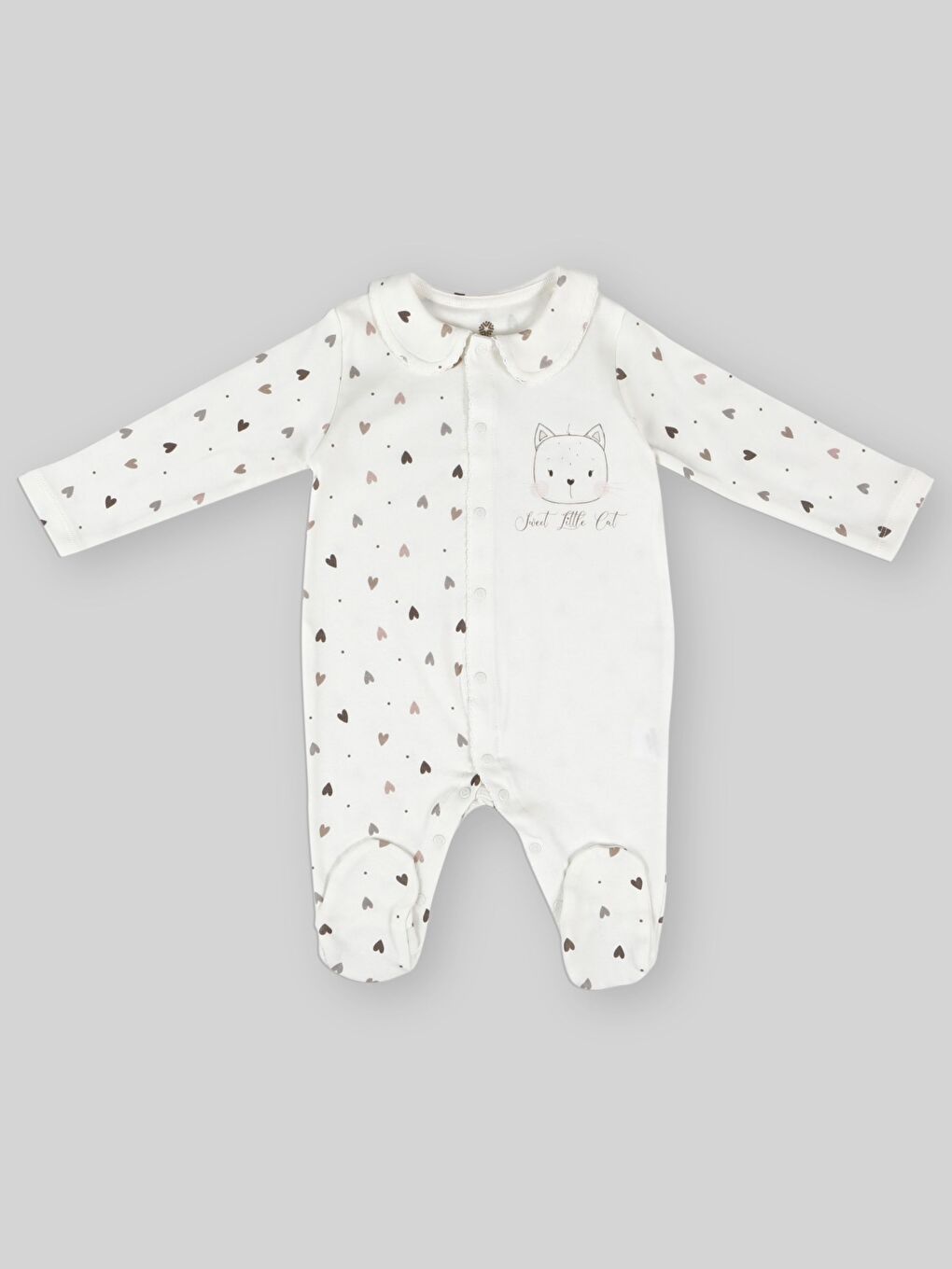 Ekru Bebe Yaka Uzun Kollu Kız Bebek Tulum