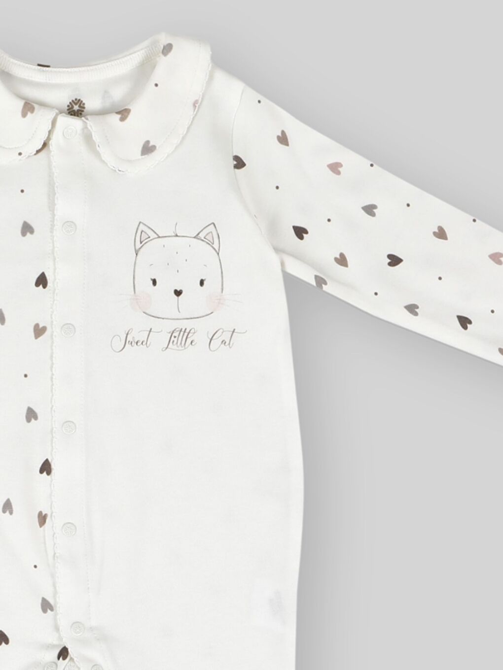 Ekru Bebe Yaka Uzun Kollu Kız Bebek Tulum-1