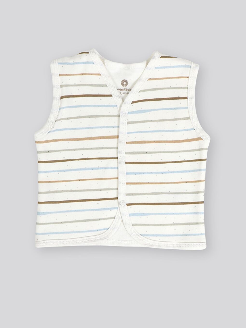 Ekru V Yaka Baskılı Erkek Bebek Yelek