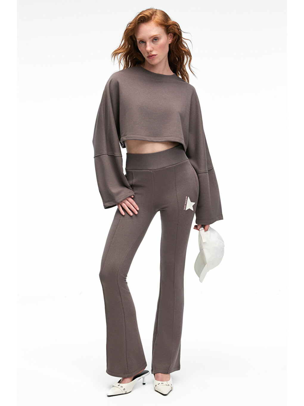 Anouk Kadın Pamuklu Baskı Ve Patch Detaylı Bisiklet Yaka Crop Antrasit Sweatshirt-3