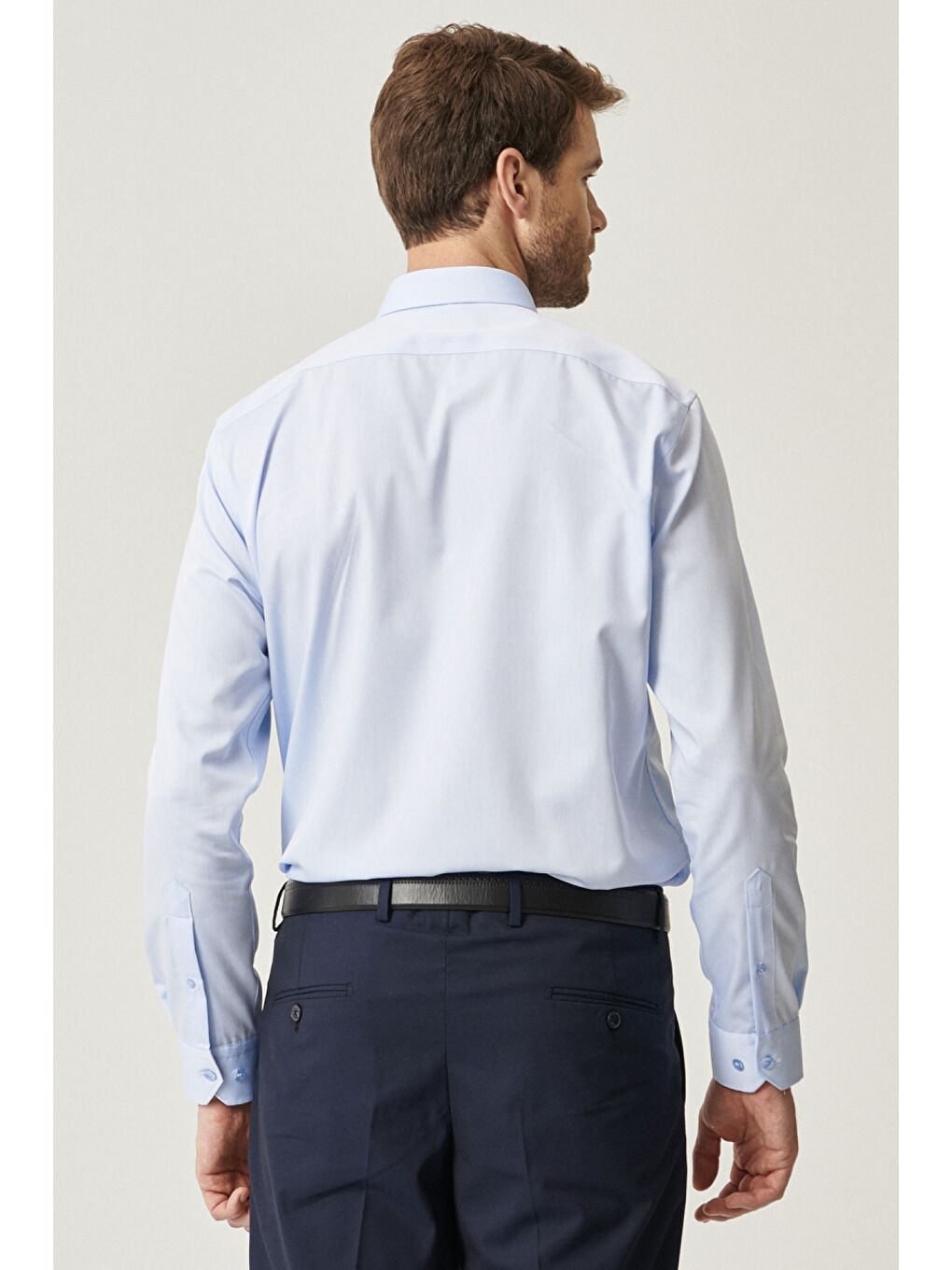 Erkek Açık Mavi Ütü Gerektirmeyen Non-Iron Taılored Slim Fit Dar Kesim %100 Pamuk Gömlek-4