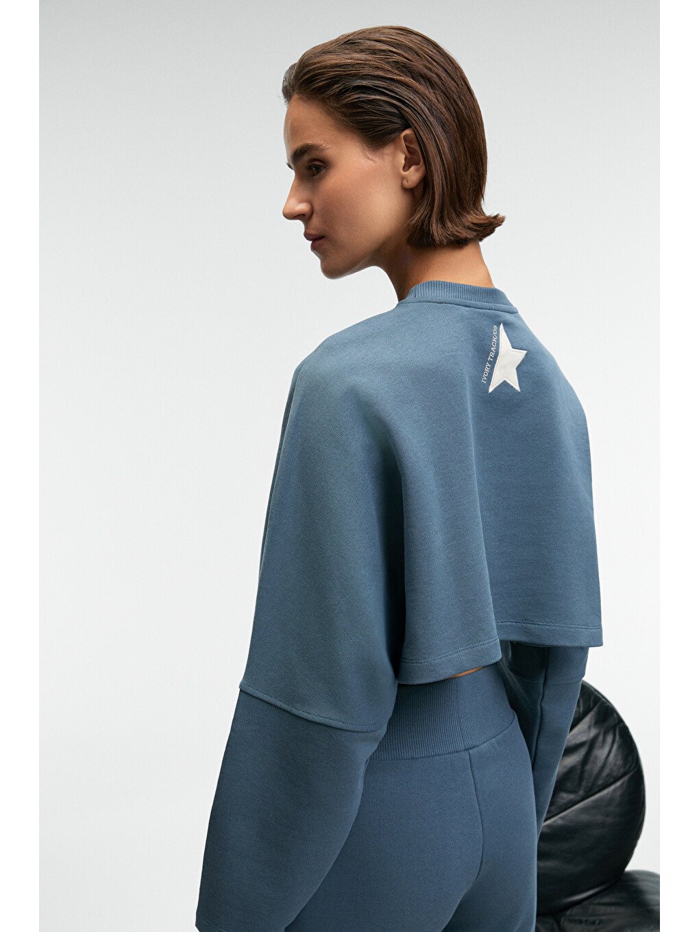 Anouk Kadın Pamuklu Baskı Ve Patch Detaylı Bisiklet Yaka Crop Petrol-mavi Sweatshirt-4