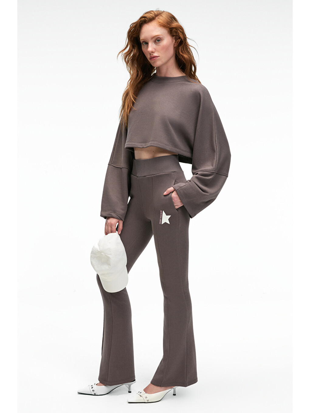Anouk Kadın Pamuklu Baskı Ve Patch Detaylı Bisiklet Yaka Crop Antrasit Sweatshirt-4