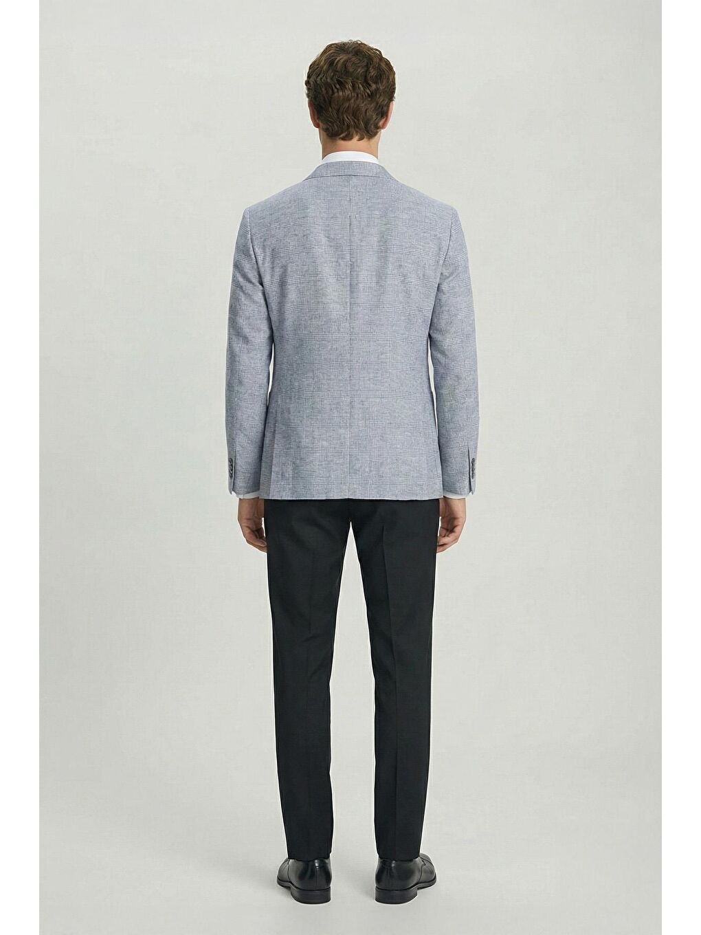 Erkek Gri Regular Fit Klasik Yaka Ekose Desenli Dokuma Ceket 6 Drop-2