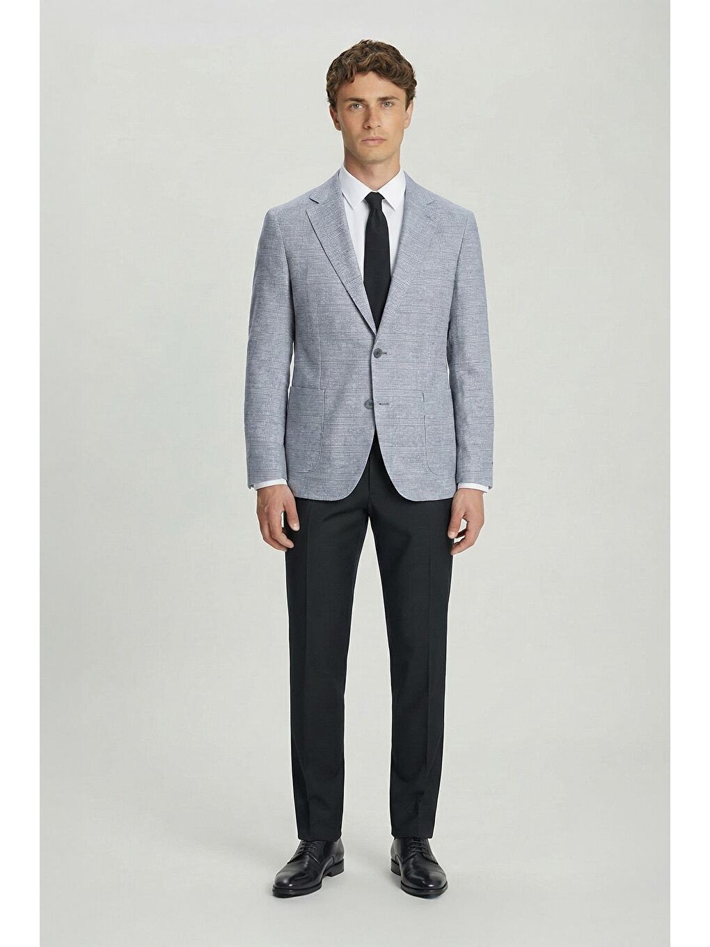 Erkek Gri Regular Fit Klasik Yaka Ekose Desenli Dokuma Ceket 6 Drop-3