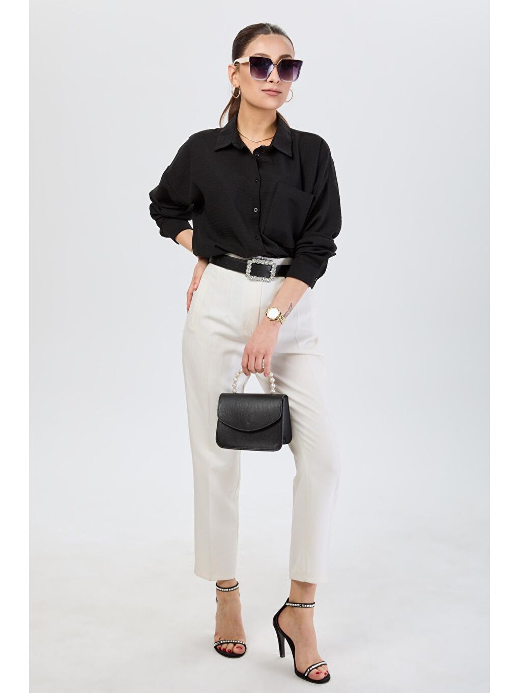 Gömlek Yaka Kadın Siyah Gömlek - 24195