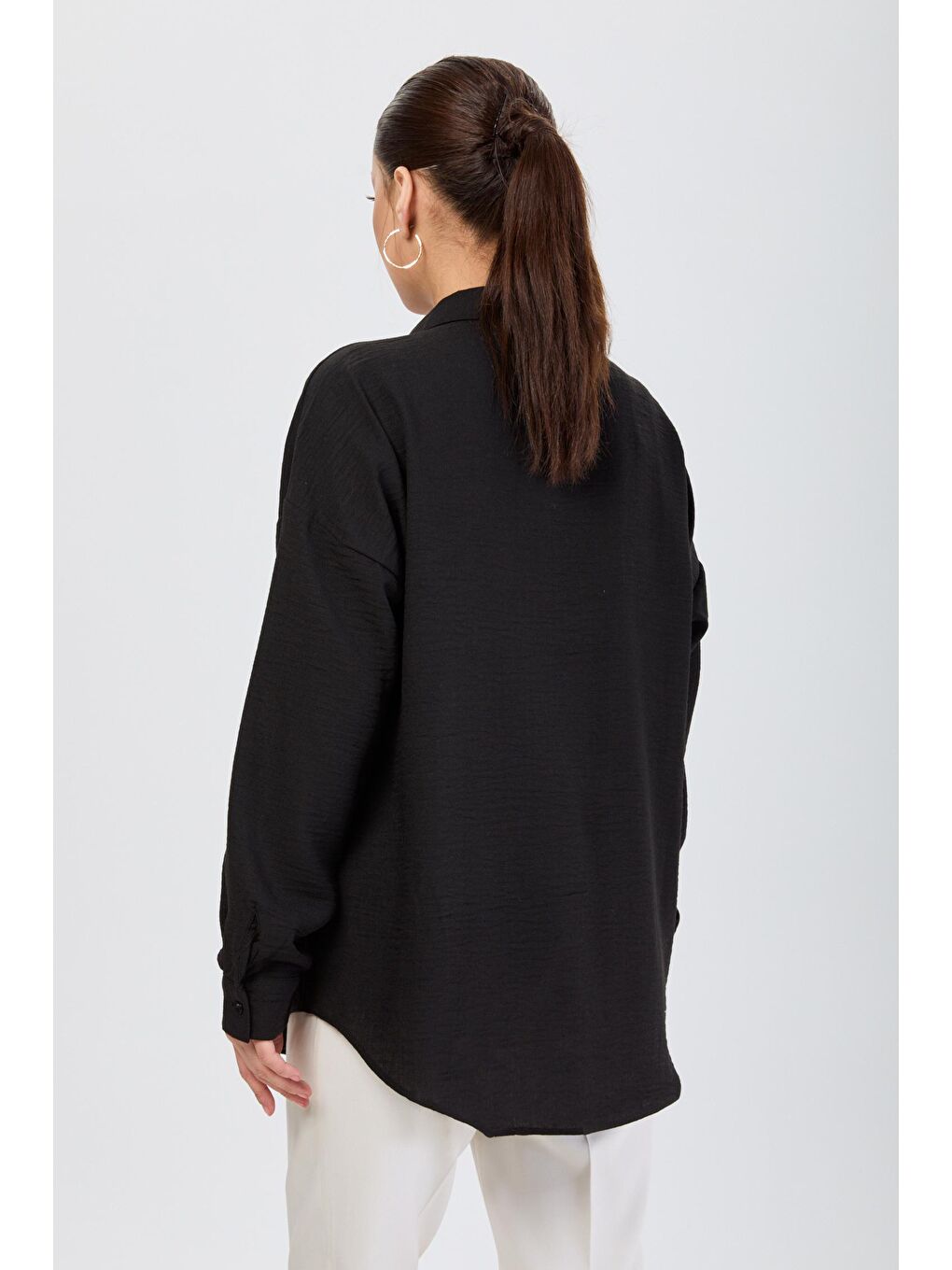 Gömlek Yaka Kadın Siyah Gömlek - 24195-5