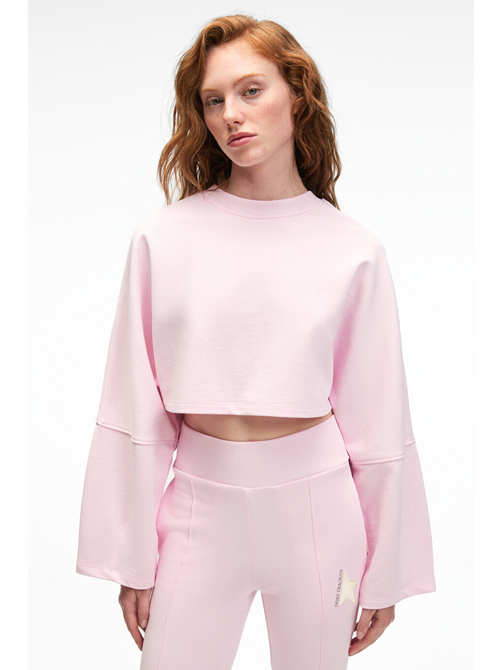 Anouk Kadın Pamuklu Baskı Ve Patch Detaylı Bisiklet Yaka Crop Pembe Sweatshirt