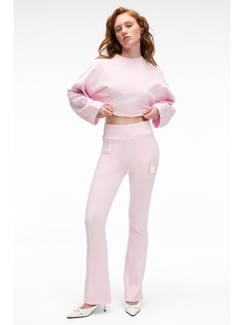 Anouk Kadın Pamuklu Baskı Ve Patch Detaylı Bisiklet Yaka Crop Pembe Sweatshirt-1