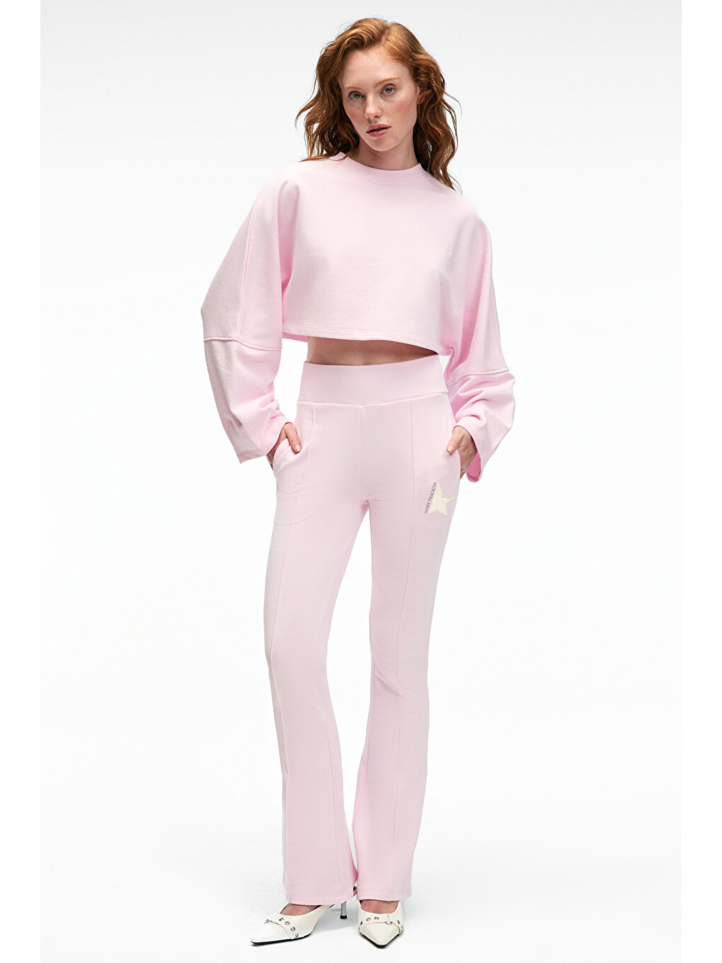 Anouk Kadın Pamuklu Baskı Ve Patch Detaylı Bisiklet Yaka Crop Pembe Sweatshirt-3