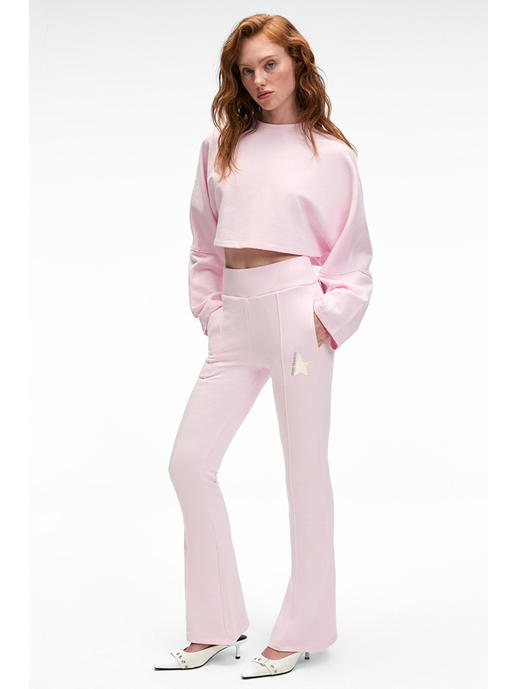Anouk Kadın Pamuklu Baskı Ve Patch Detaylı Bisiklet Yaka Crop Pembe Sweatshirt-4
