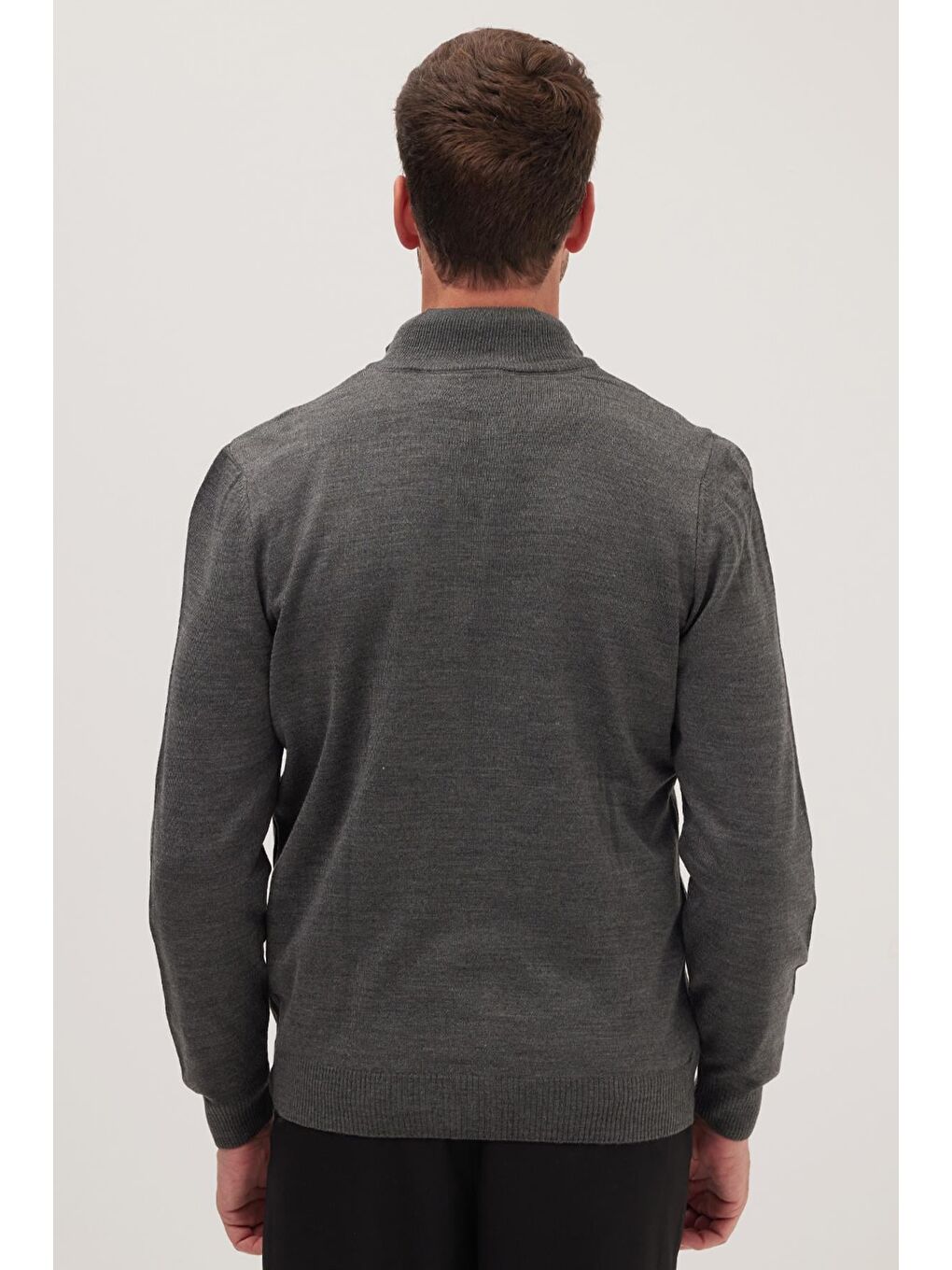 Erkek Slim Fit Dar Kesim Gri Dik Yaka Fermuarlı Düz Hırka-6