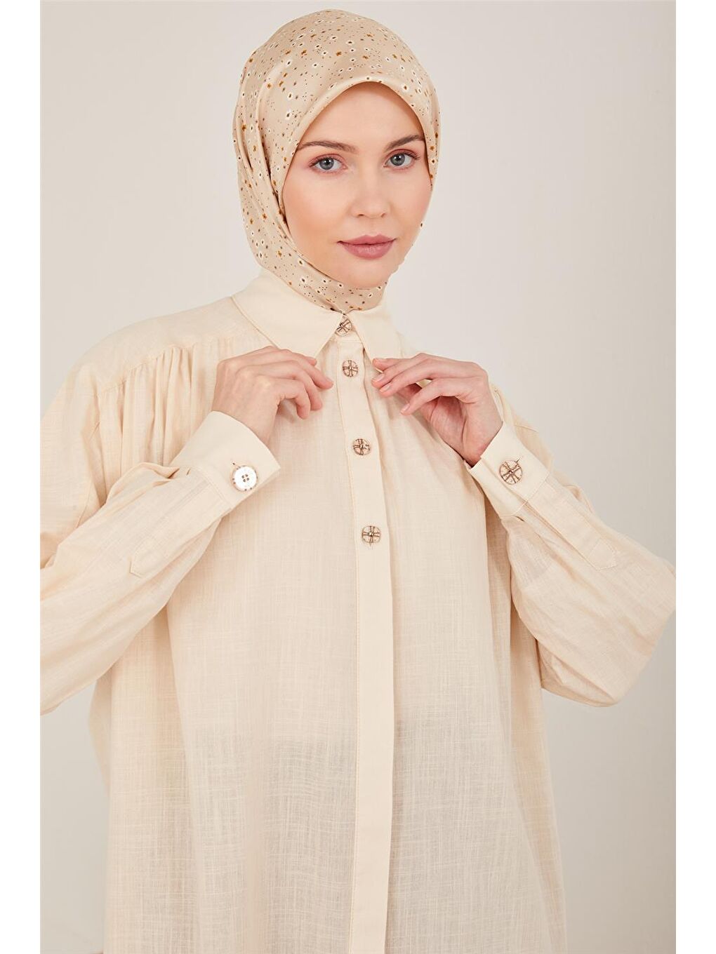 Ekru Naturel Kumaştan Tunik 23Y4432-2