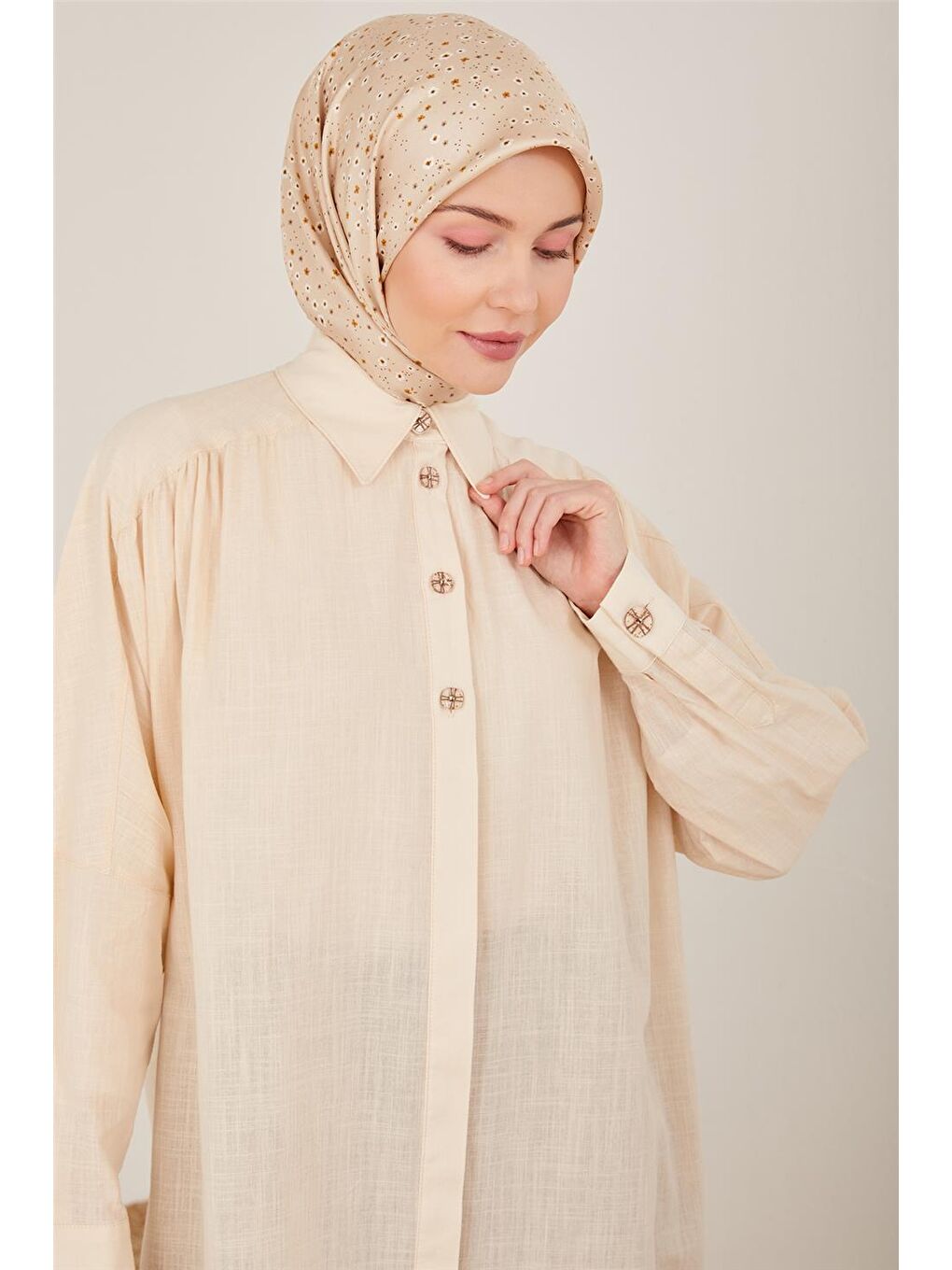 Ekru Naturel Kumaştan Tunik 23Y4432-3