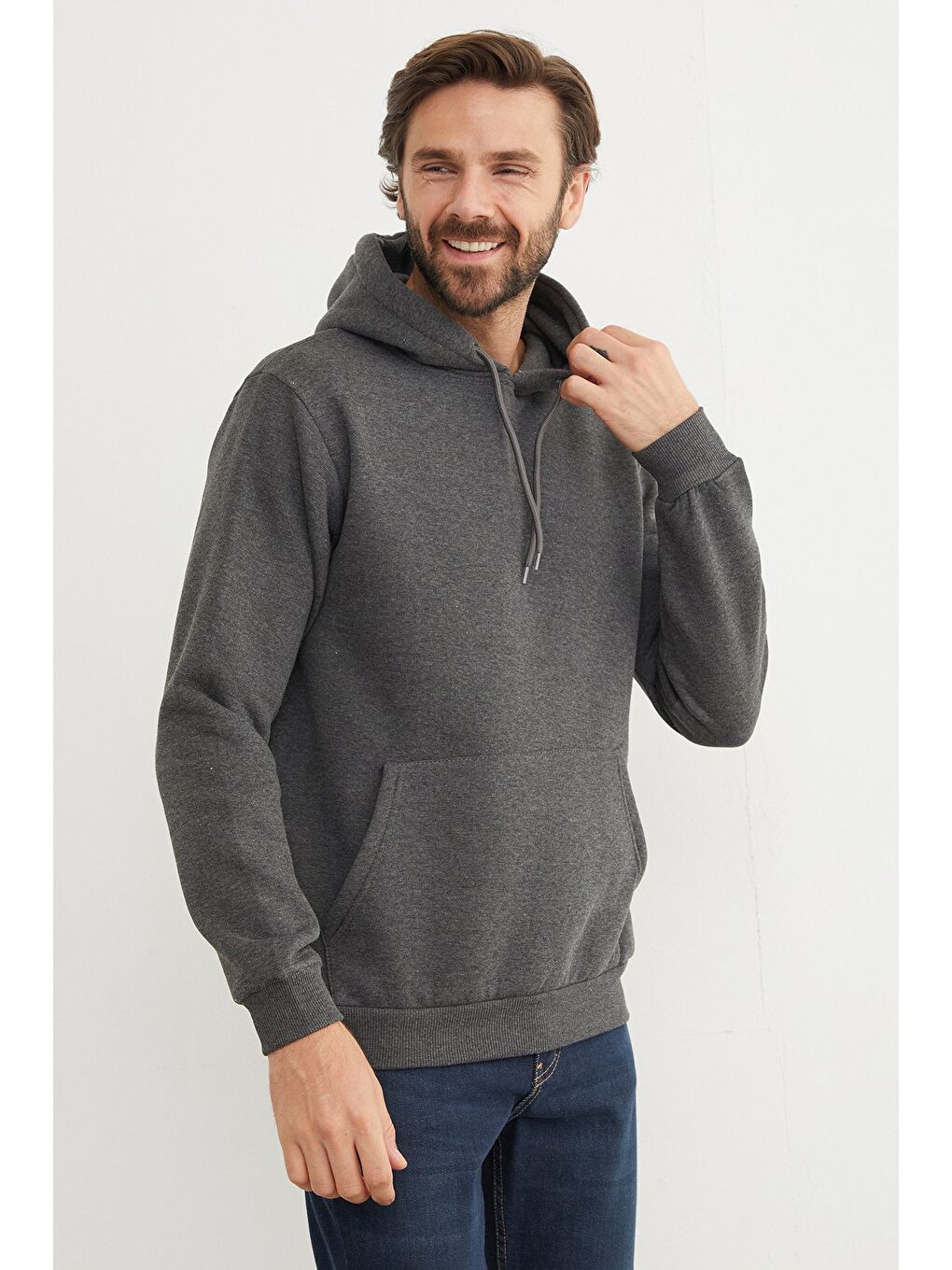 Antrasit 3 İplik Kanguru Cepli Sweatshirt-1