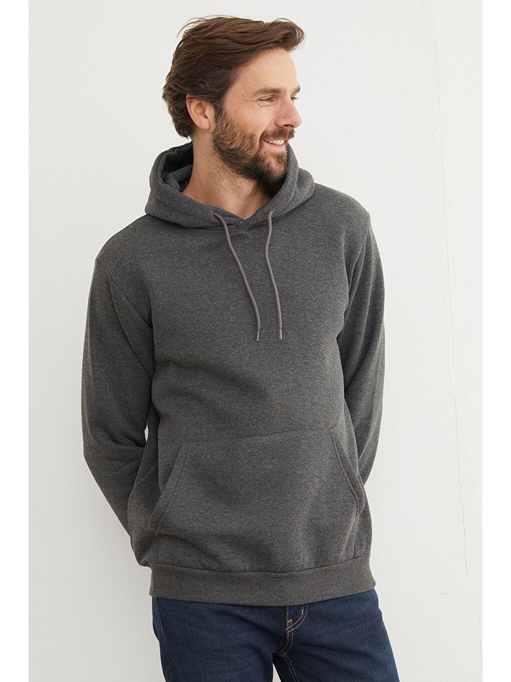 Antrasit 3 İplik Kanguru Cepli Sweatshirt-3